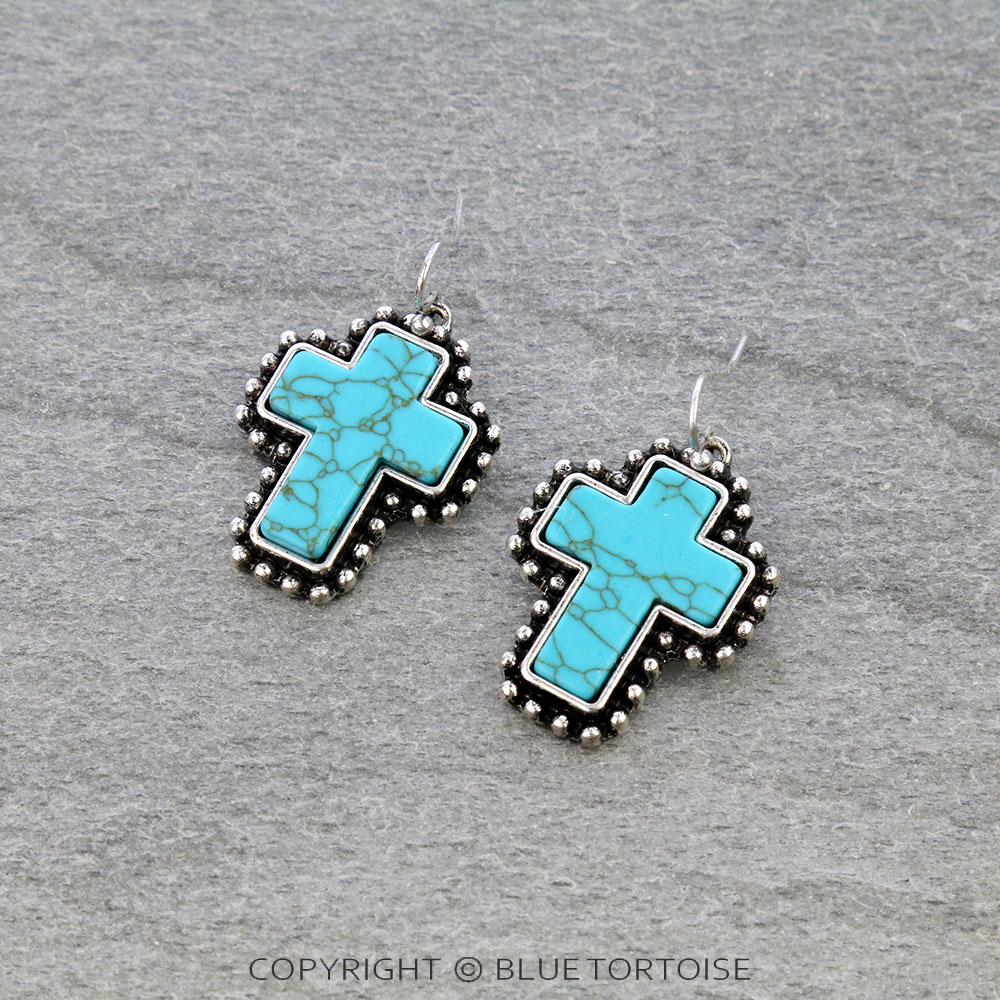 Western Cross Stone Dangle Earrings