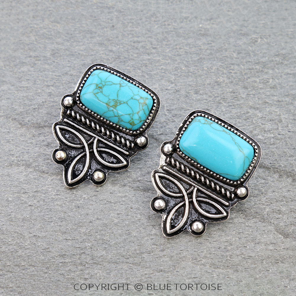 Western Boot Stitch Stone Stud Earrings
