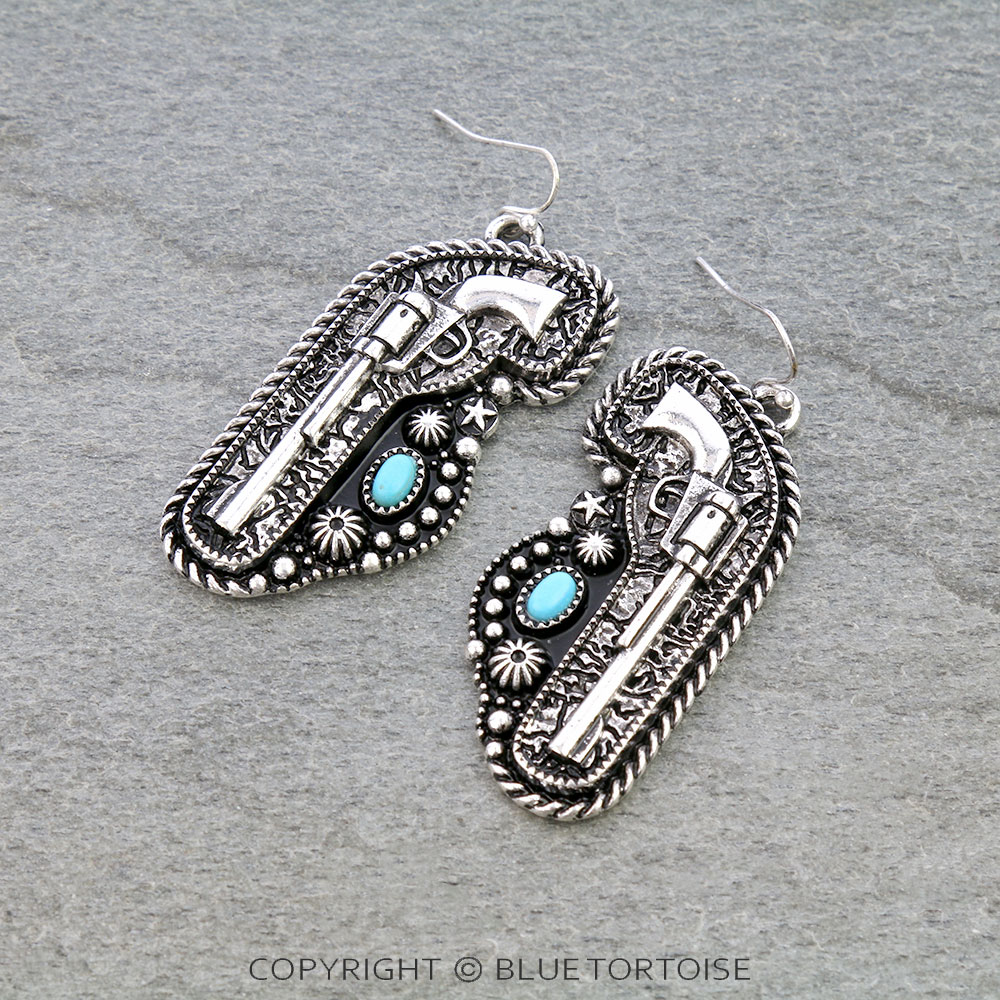 Western Pistol Dangle Earrings
