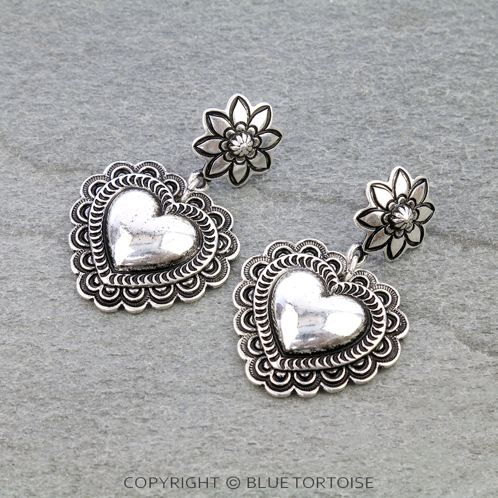 Western Heart with Sunflower Stud Earrings