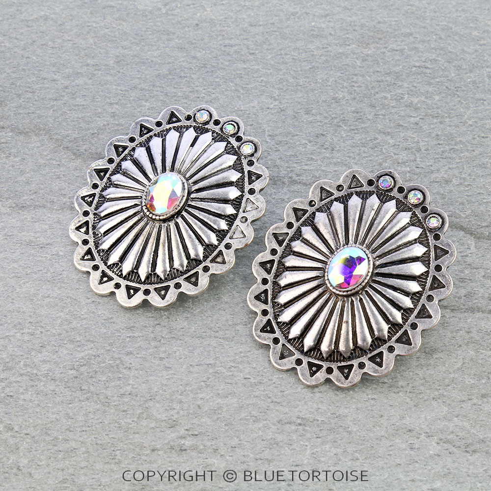 Western Concho Stone Stud Earrings