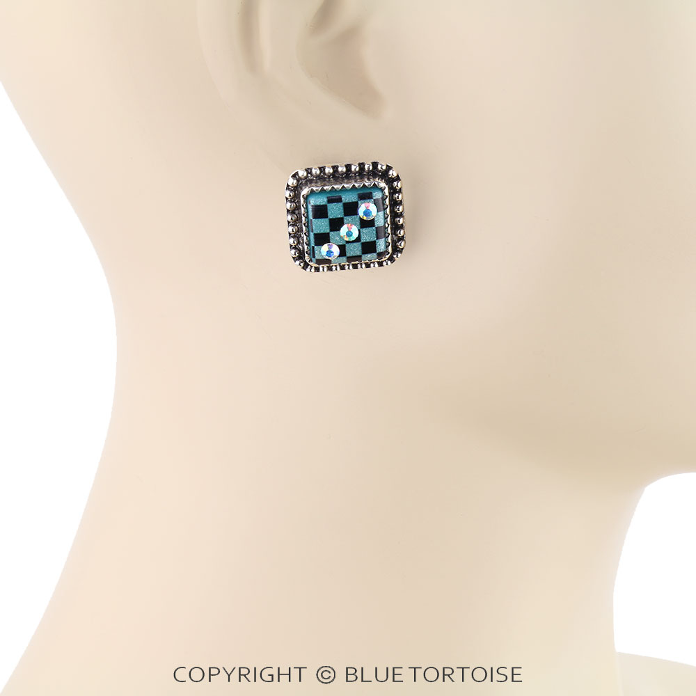 Checker Dice Stud Earrings - Image 2