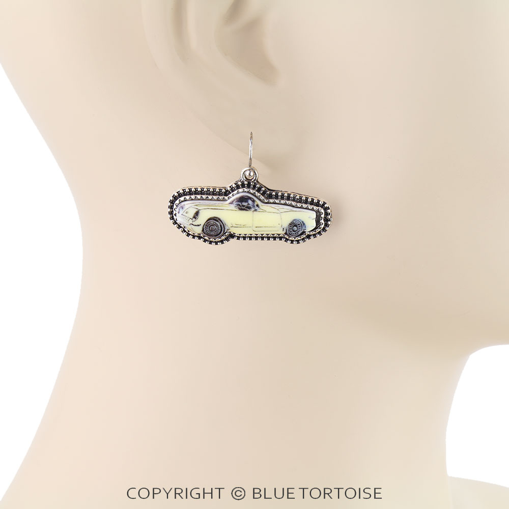 Western Antique Car Print Dangle Earrings - Image 2