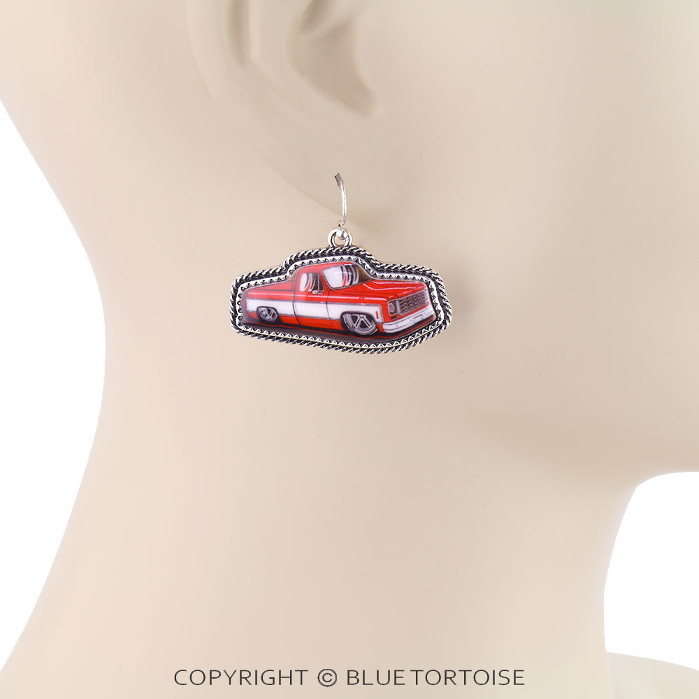Western Antique Car Print Dangle Earrings - Image 2