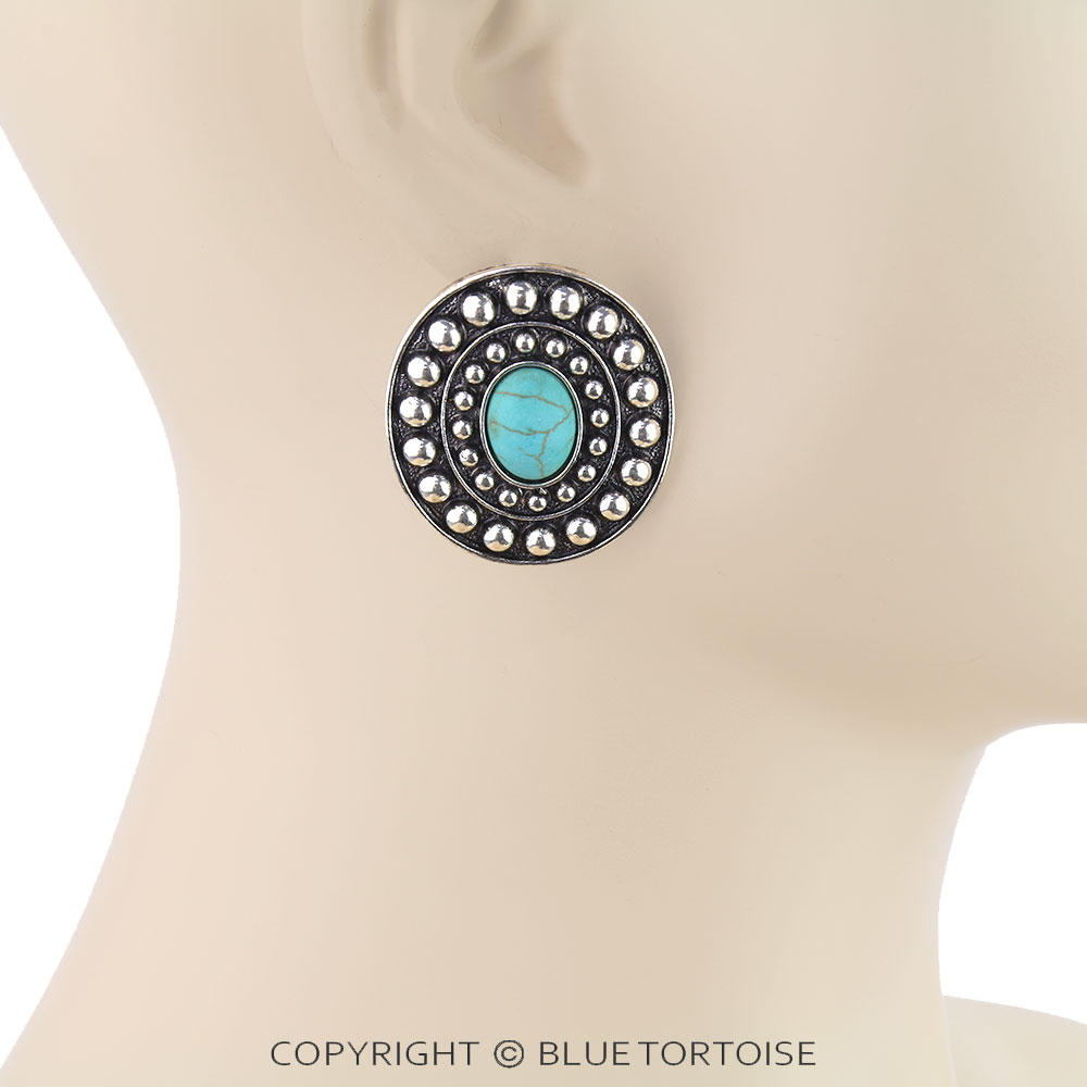 Western Bubble Concho Stone Stud Earrings - Image 2