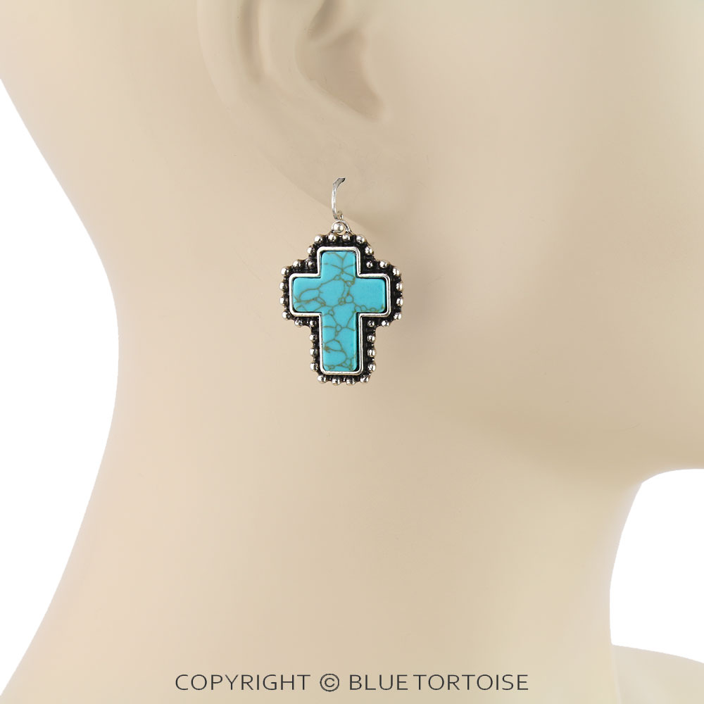 Western Cross Stone Dangle Earrings - Image 2