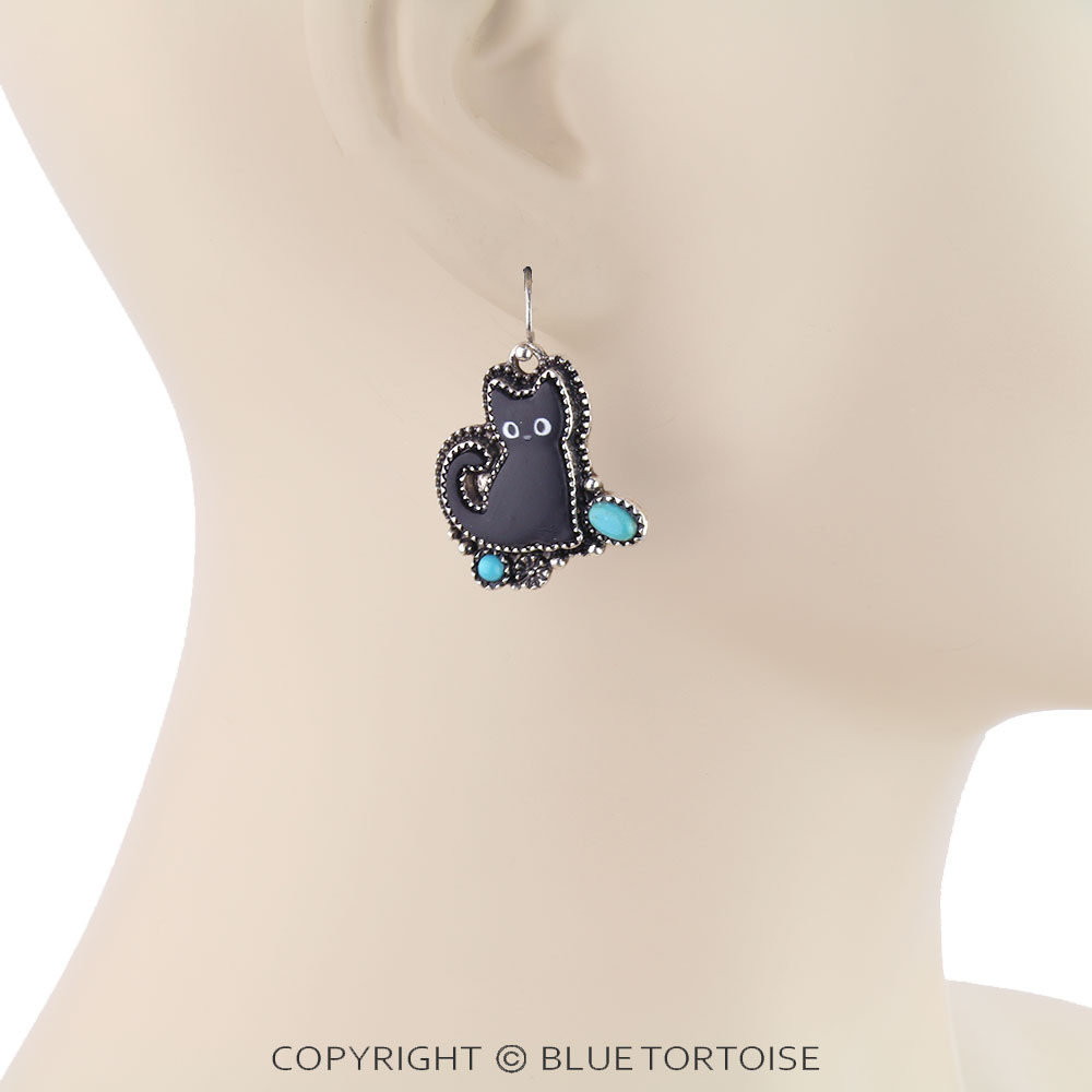 Halloween Black Cat Dangle Earrings - Image 2
