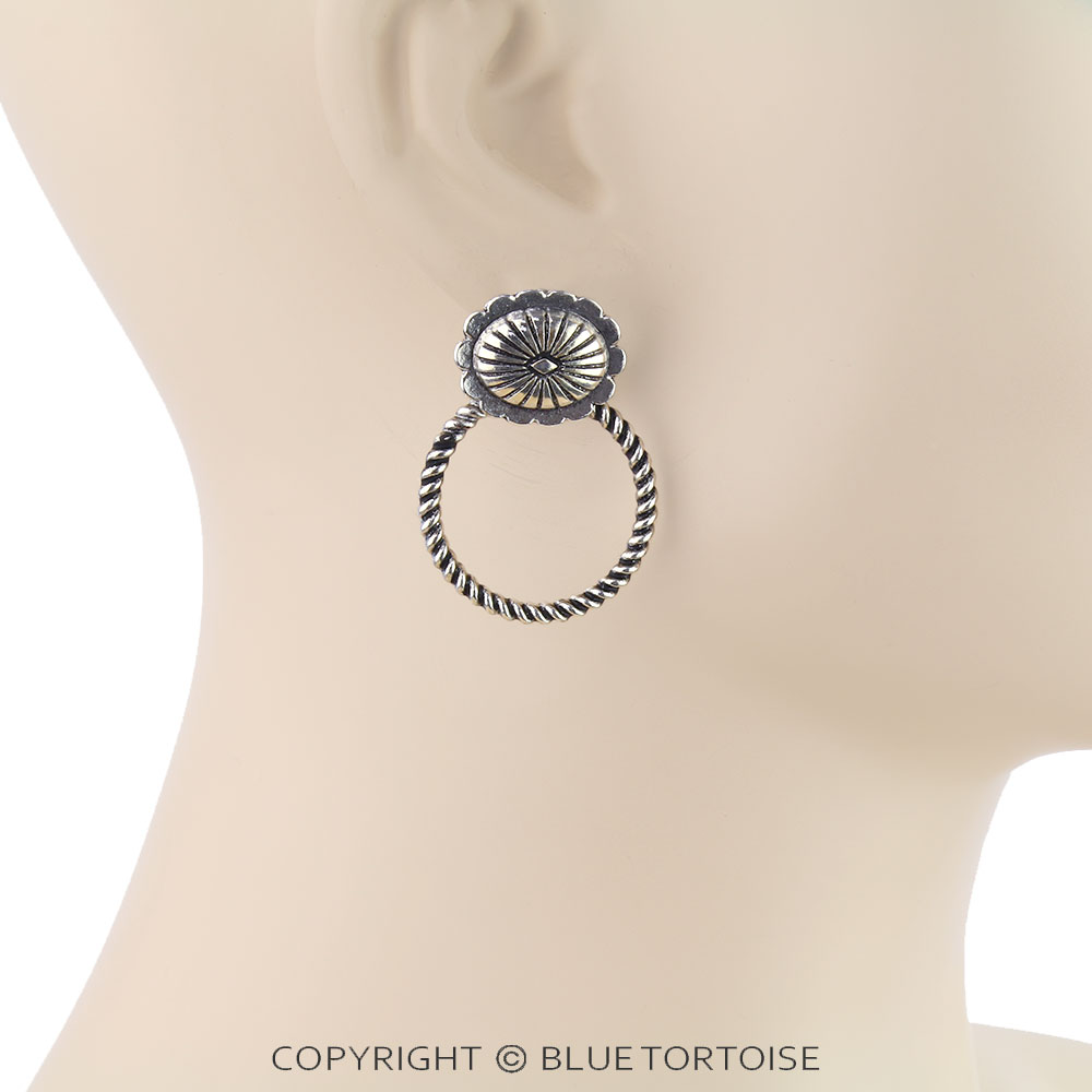 Western Rope TXR Round with Concho Stud Earrings - Image 2