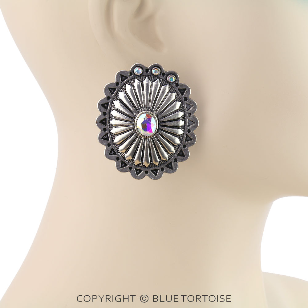Western Concho Stone Stud Earrings - Image 2