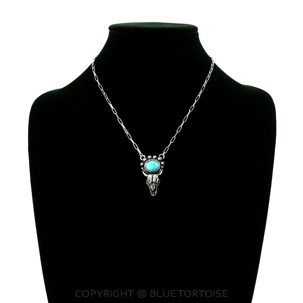 Western Steer Skull Stone Necklace - Image 2