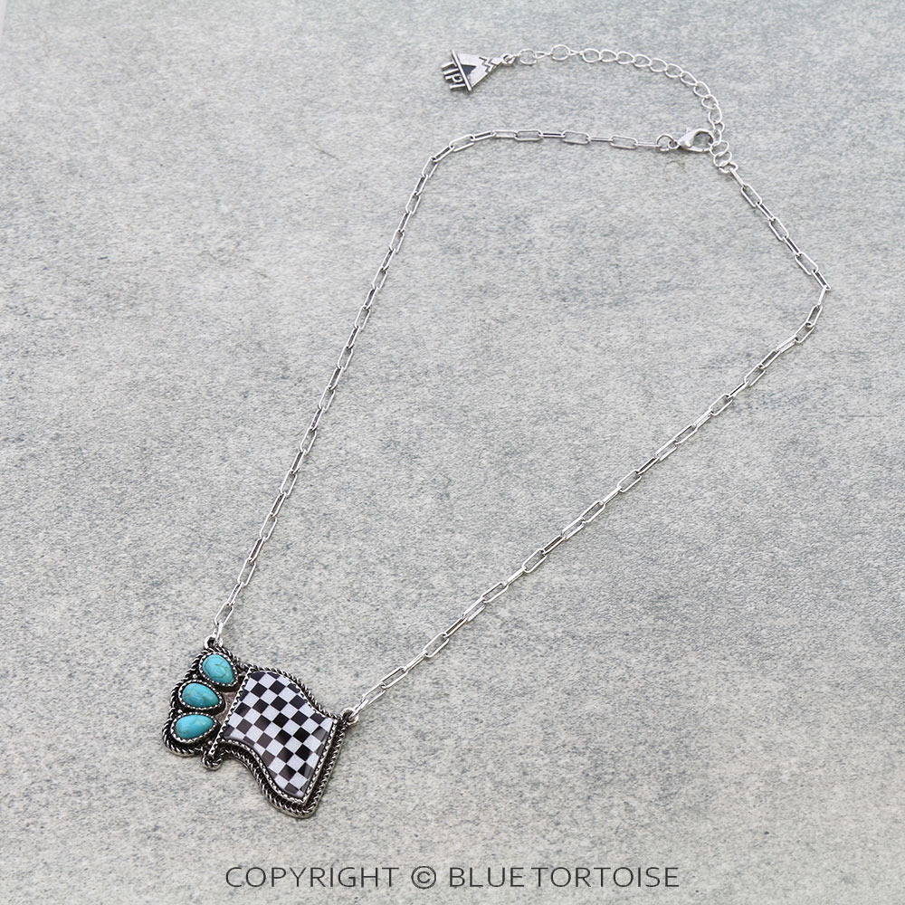 Western Checker Flag Print Necklace