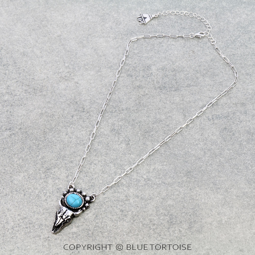 Western Steer Skull Stone Necklace