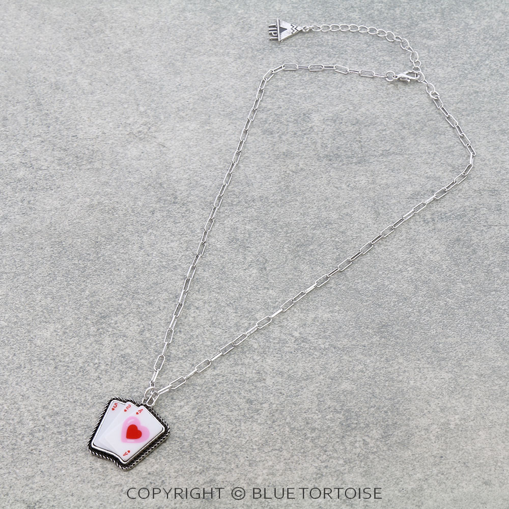 Heart Card Print Necklace