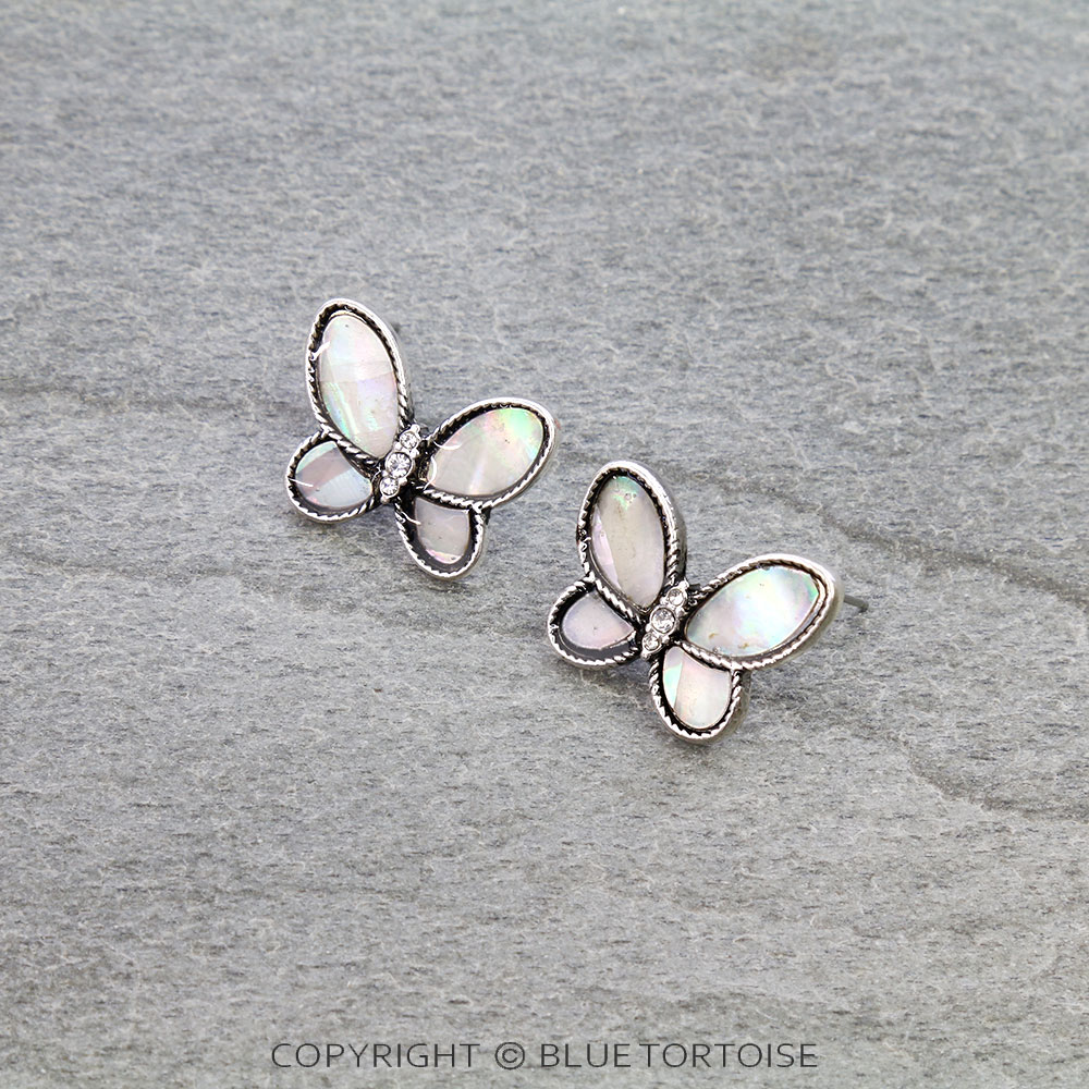 Mother of Pearl Butterfly Stud Earrings