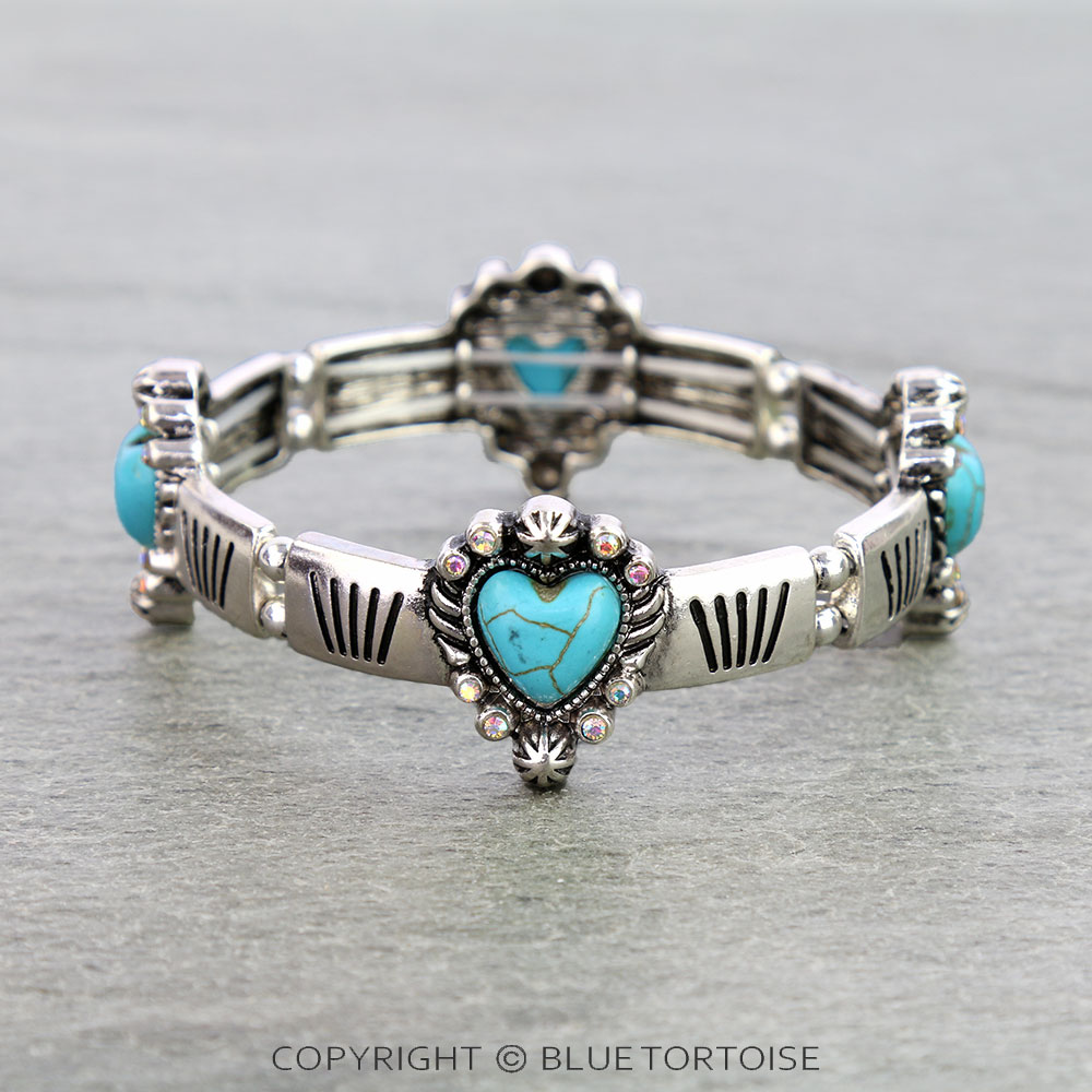 Western Heart Stone Stretch Bracelet
