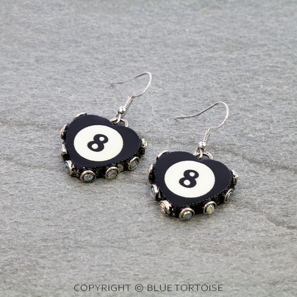 Western 8 Ball Heart Dangle Earrings