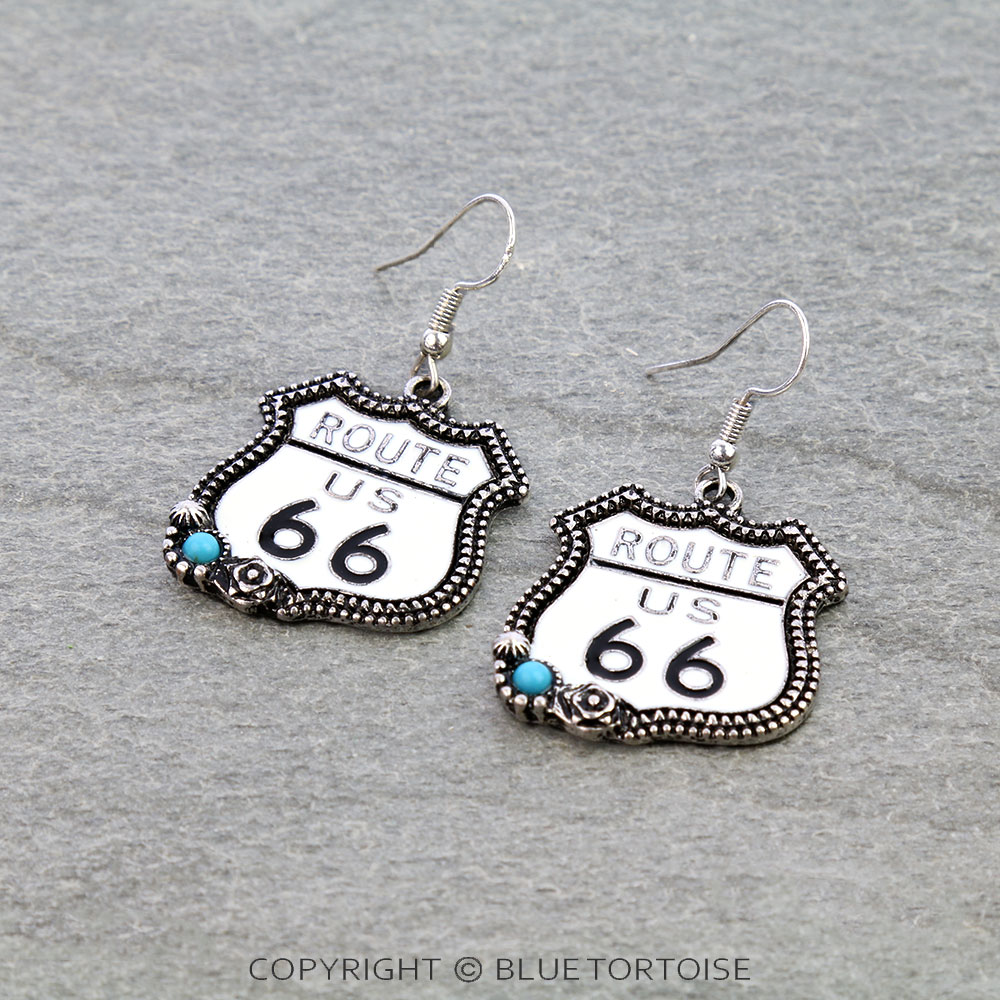 Western Route 66 Enamel Dangle Earrings