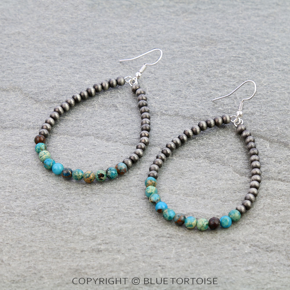Navajo Style Pearl Teardrop Dangle Earrings