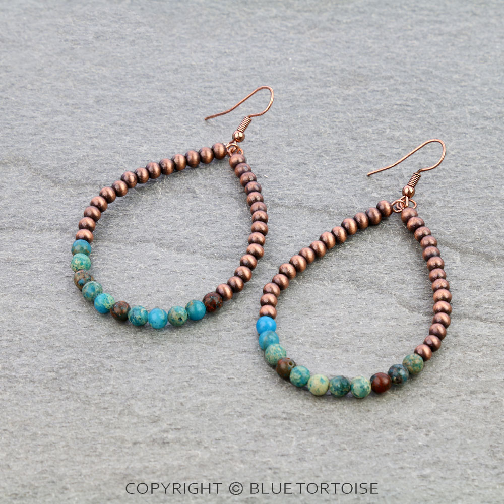 Navajo Style Pearl Teardrop Dangle Earrings