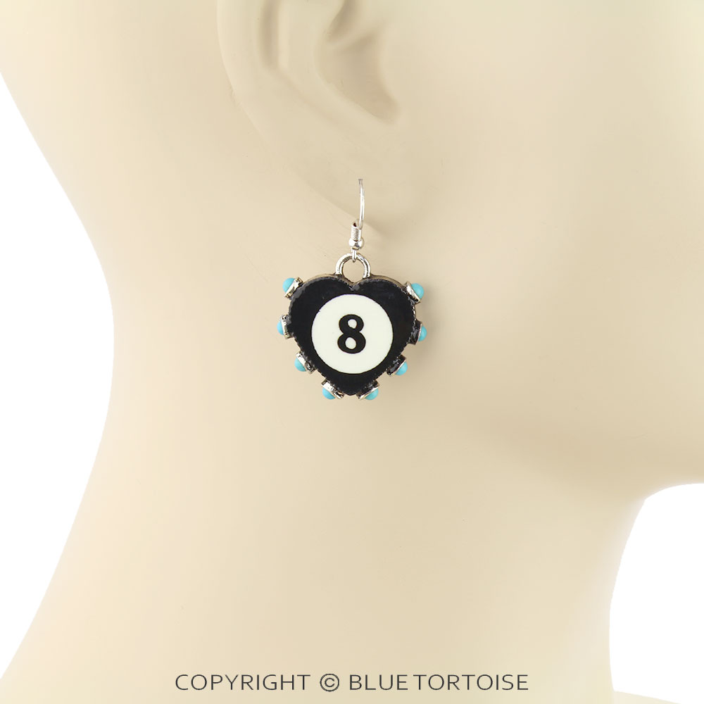 Western 8 Ball Heart Dangle Earrings - Image 2