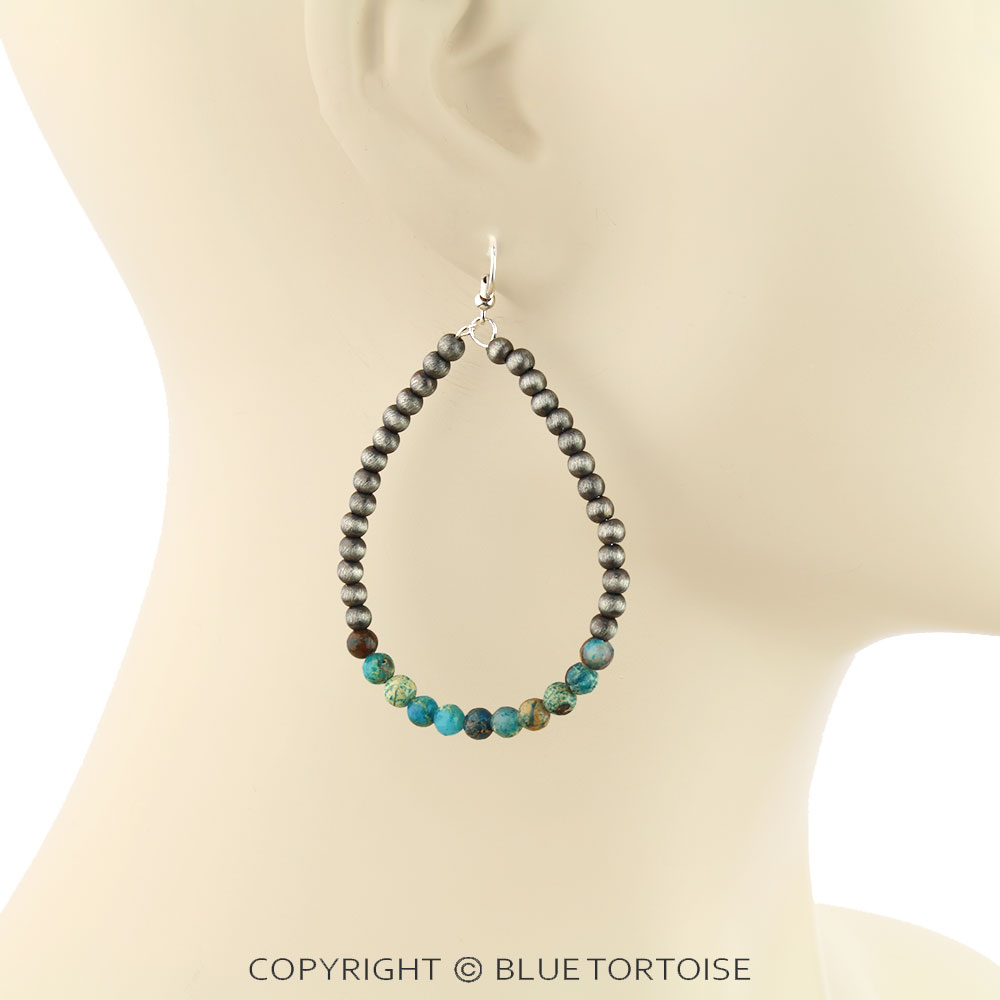 Navajo Style Pearl Teardrop Dangle Earrings - Image 2
