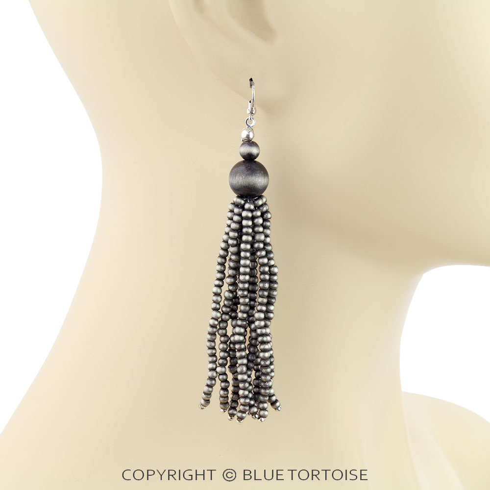 Navajo Style Pearl Tassel Dangle Earrings - Image 2