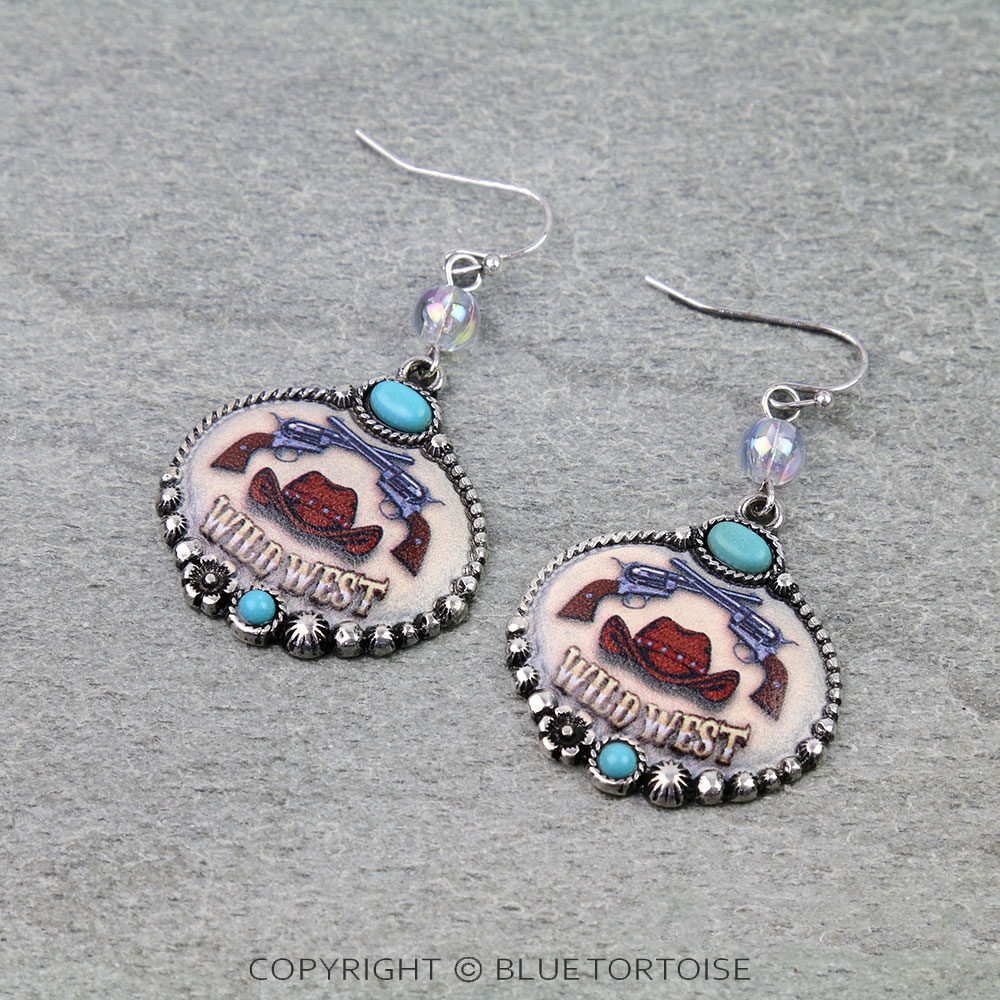 Western Pistol Print Dangle Earrings