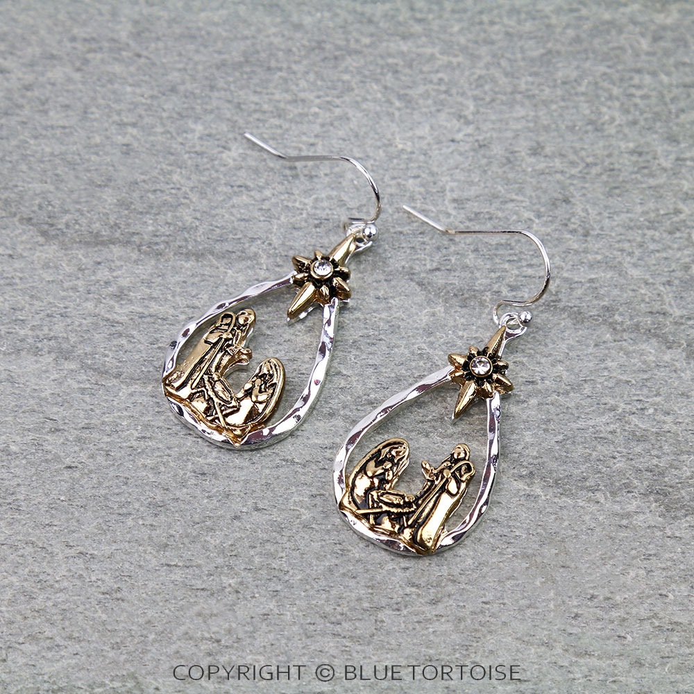 Western Nativity Cutout Dangle Earrings