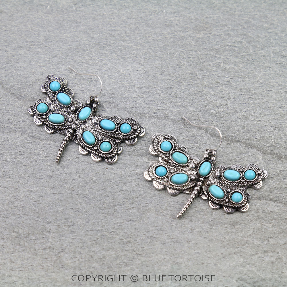 Western Dragonfly Stone Dangle Earrings