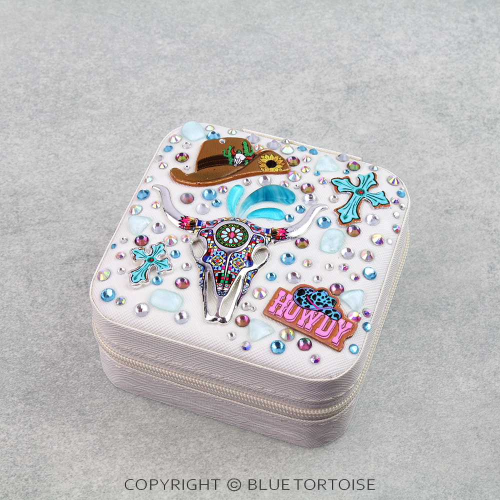 Western Tooled Leather Jewelry Box - Steer Skull