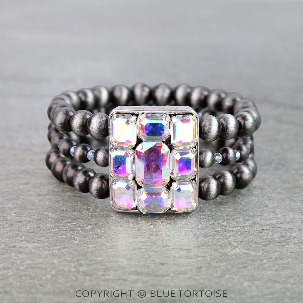 Western Navajo Style Pearl & Rhinestone Bracelet