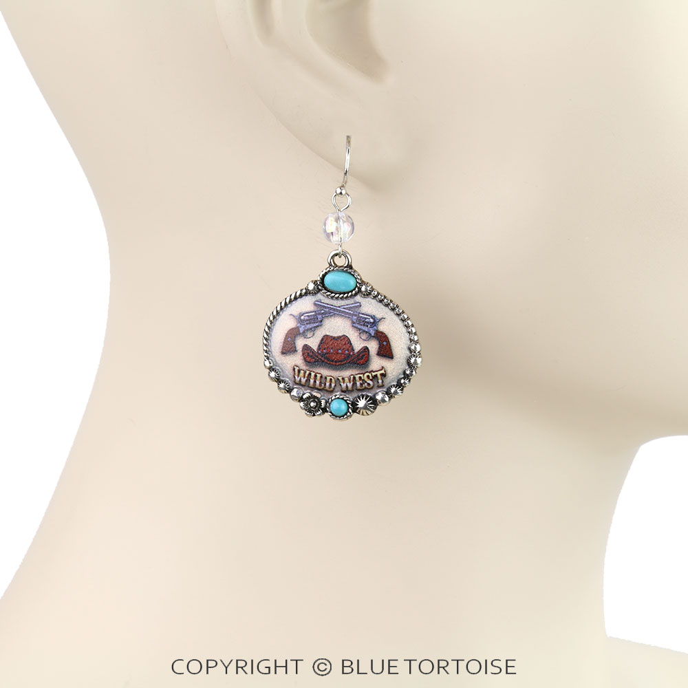 Western Pistol Print Dangle Earrings - Image 2
