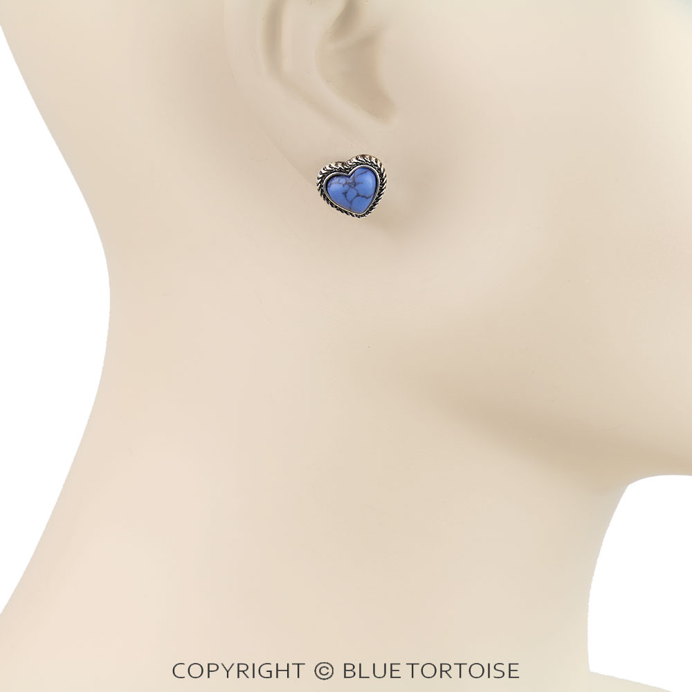 Western Heart Stone Stud Earrings - Image 2