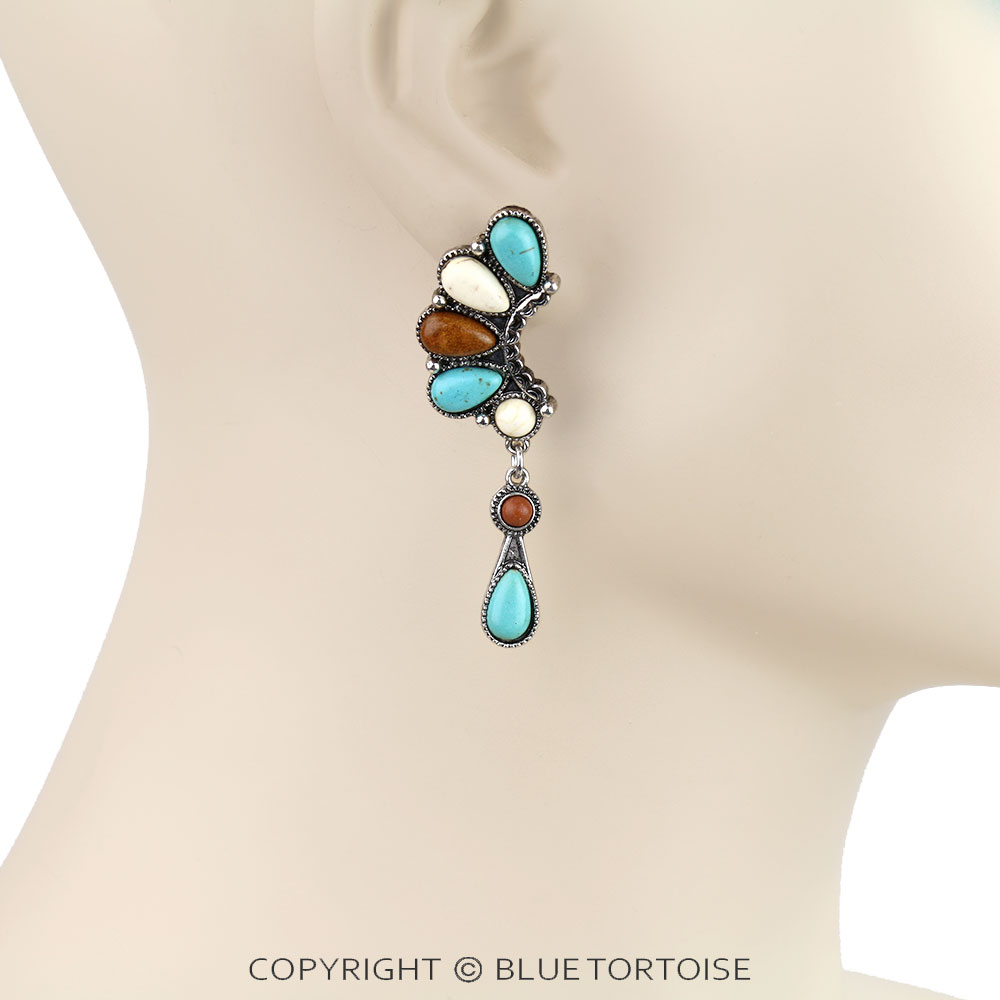 Western Geometric Semi Stone Stud Earrings - Image 2