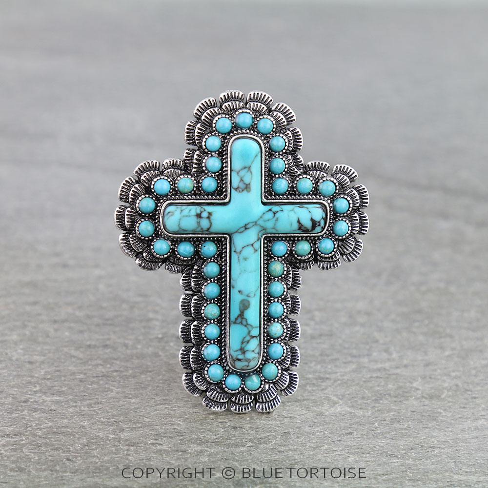 Western Cross Hand Stone Stretch Ring