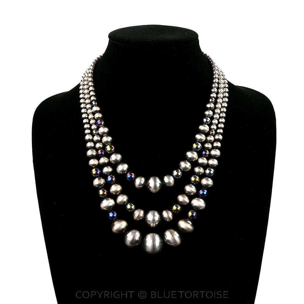 3 Layered Navajo Style Pearl & Bead Necklace - Image 2