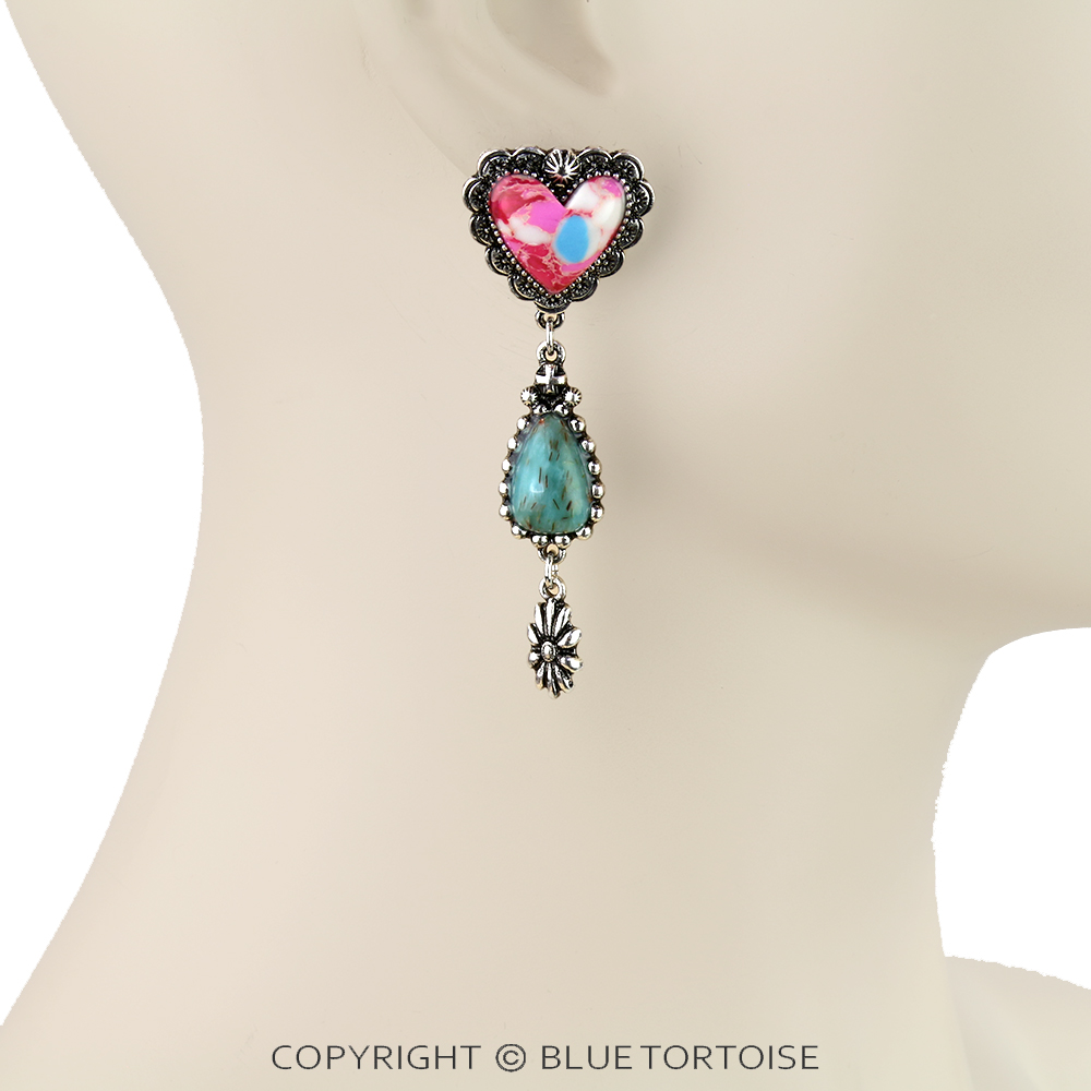 Western Hand Stone Heart Stud Earrings - Image 2