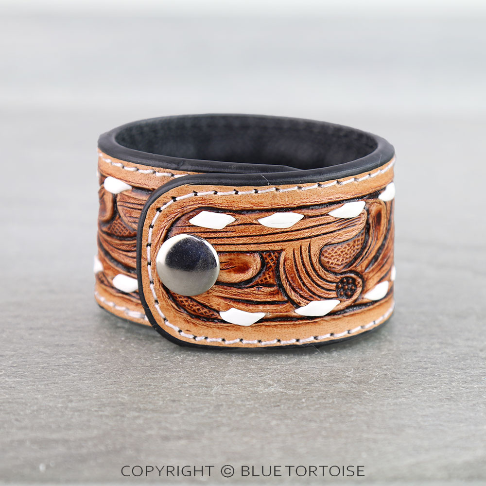 Western Genuine Tooled Leather Bracelet - Cactus - Image 4