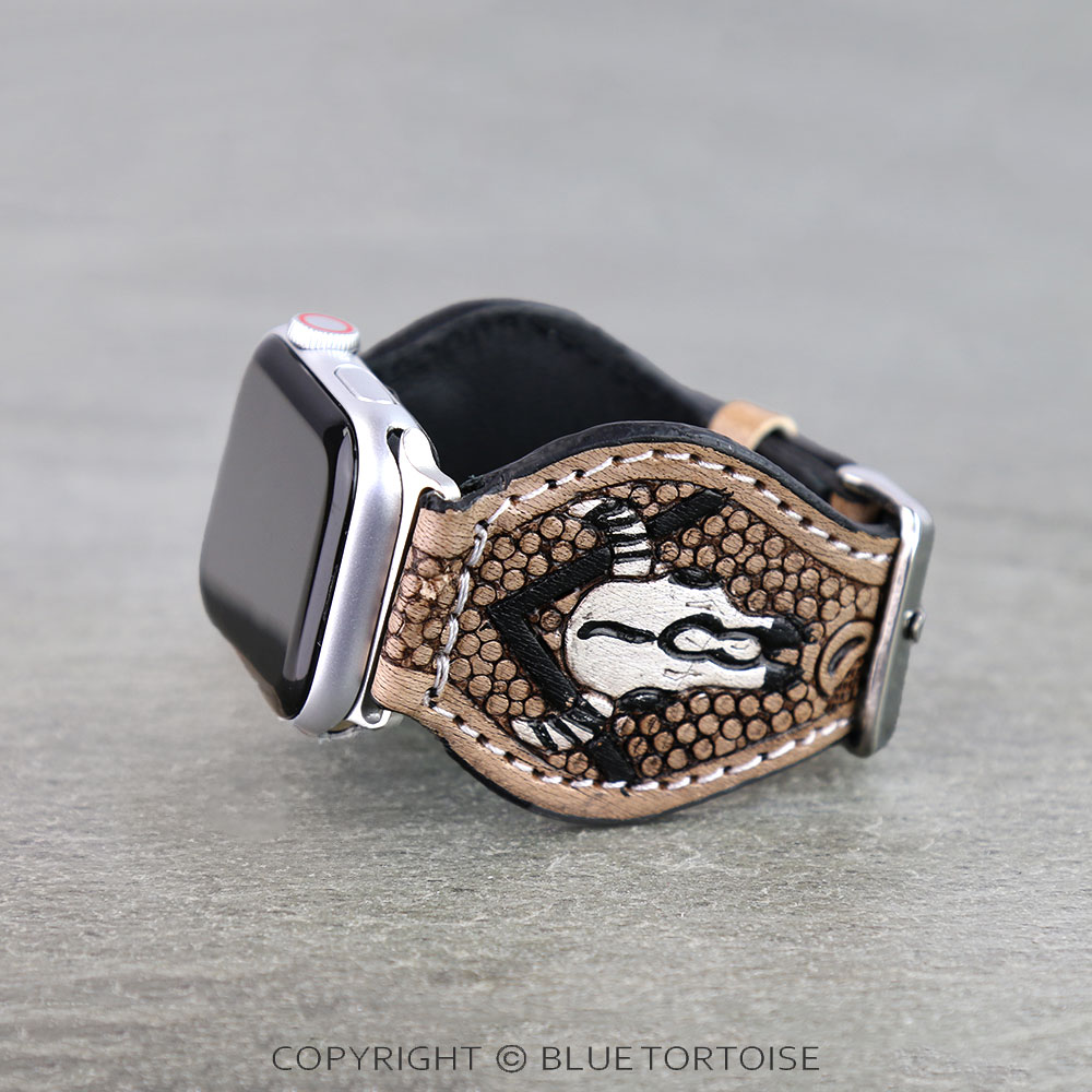 Western Tooled Leather Apple Watch Band - Steer Skull - Image 2