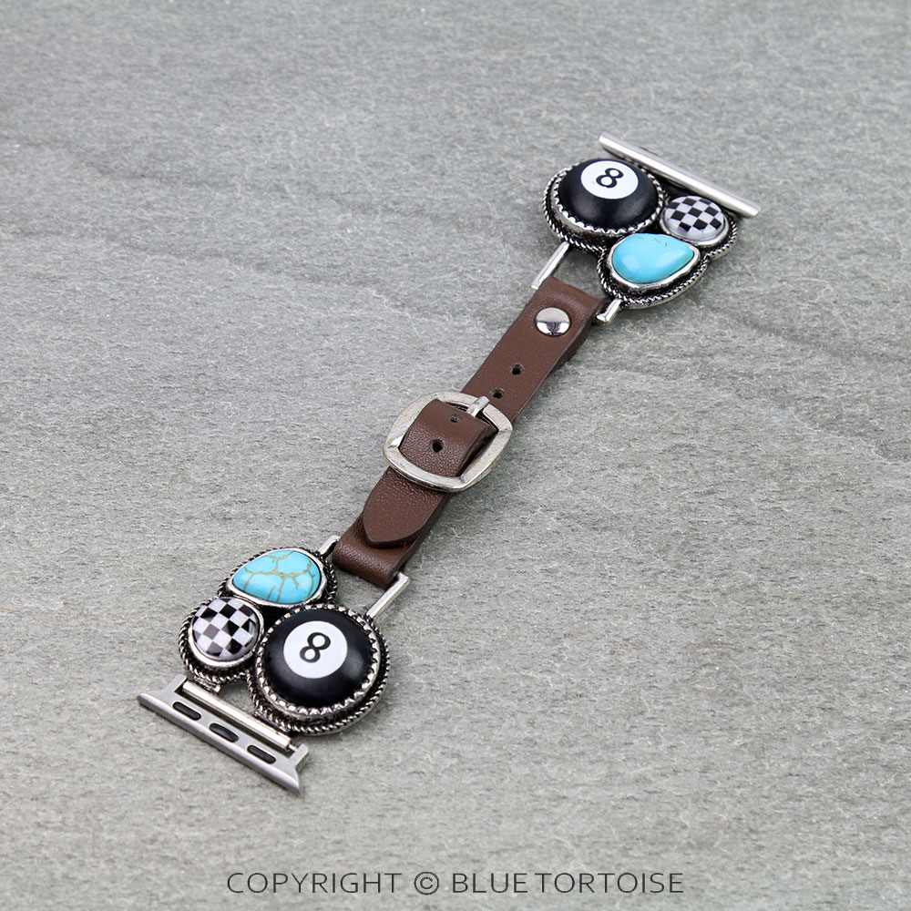 Large Western 8Ball Leather Apple Watch Band