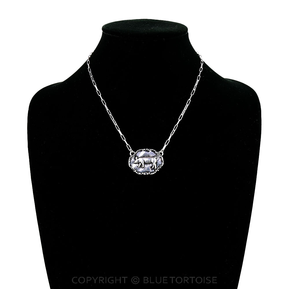 Western Meta Plate Pig Necklace - Image 2