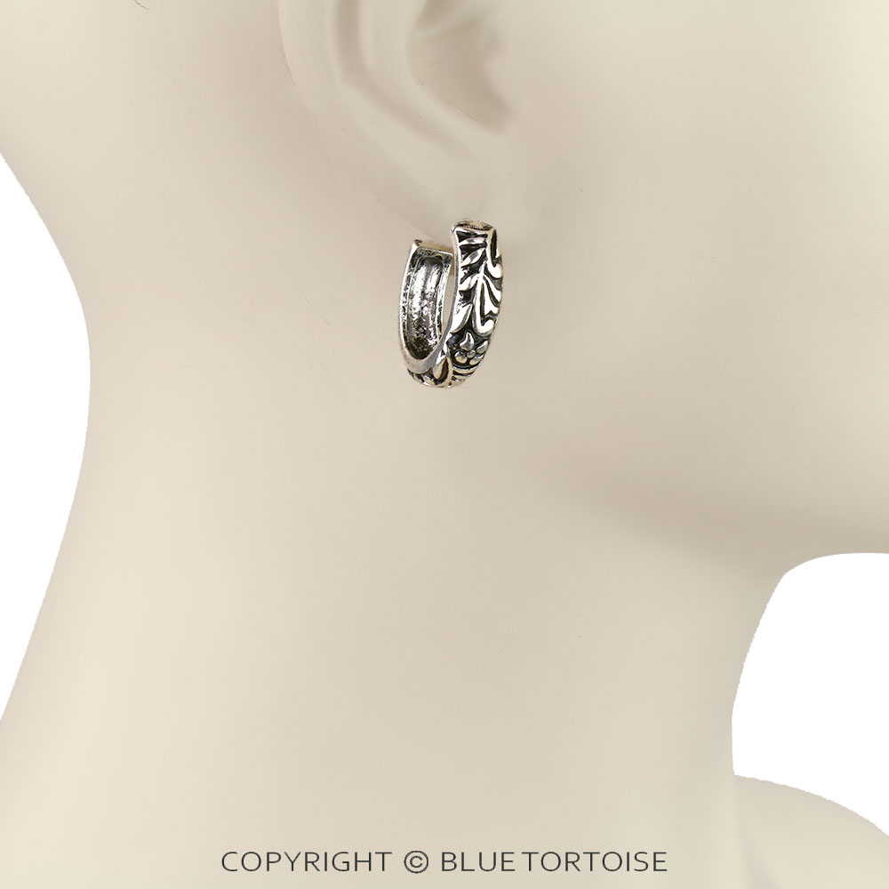 Western Metal Engraved 1" Hoop Earrings - Image 2