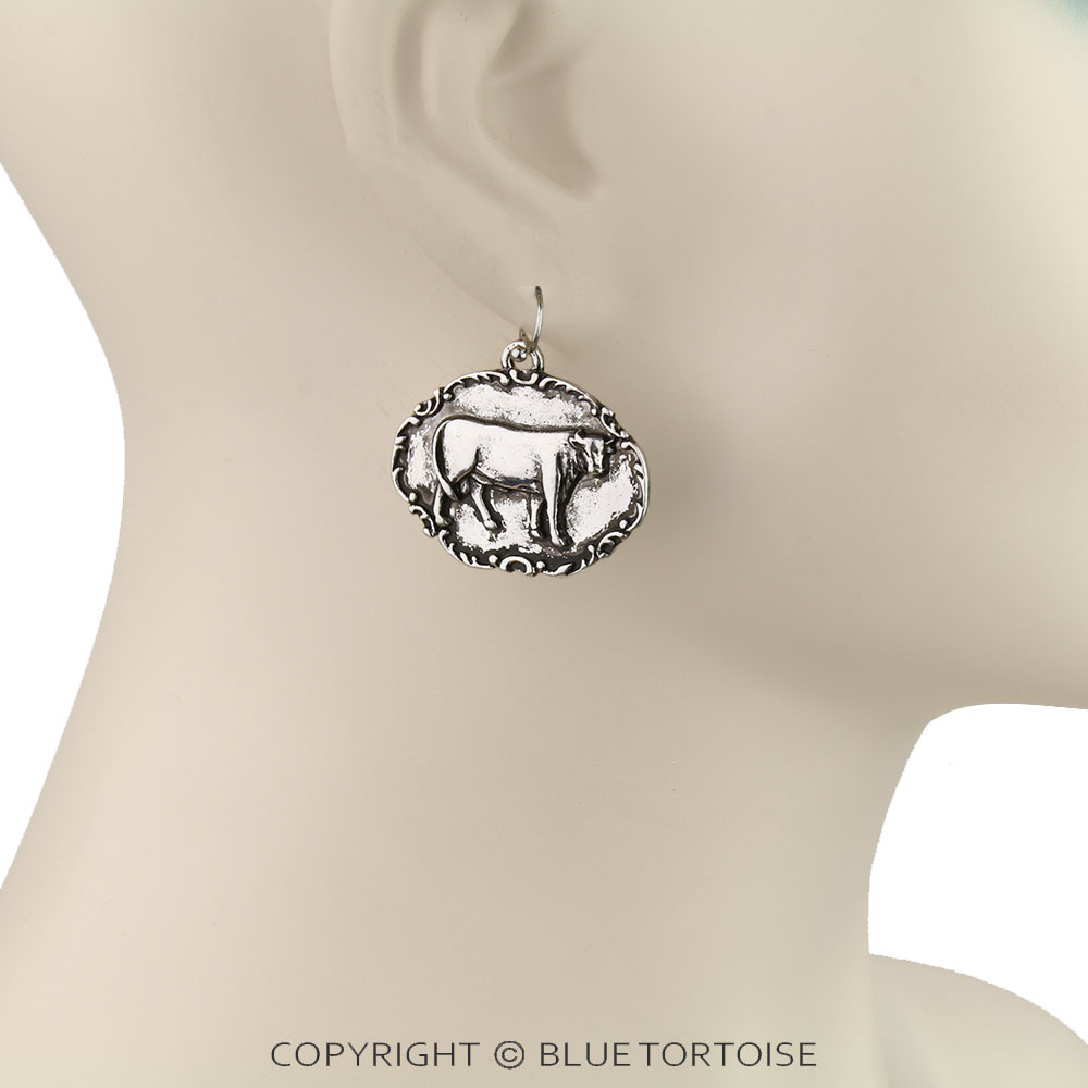 Western Metal Plate Cow Dangle Earrings - Image 2
