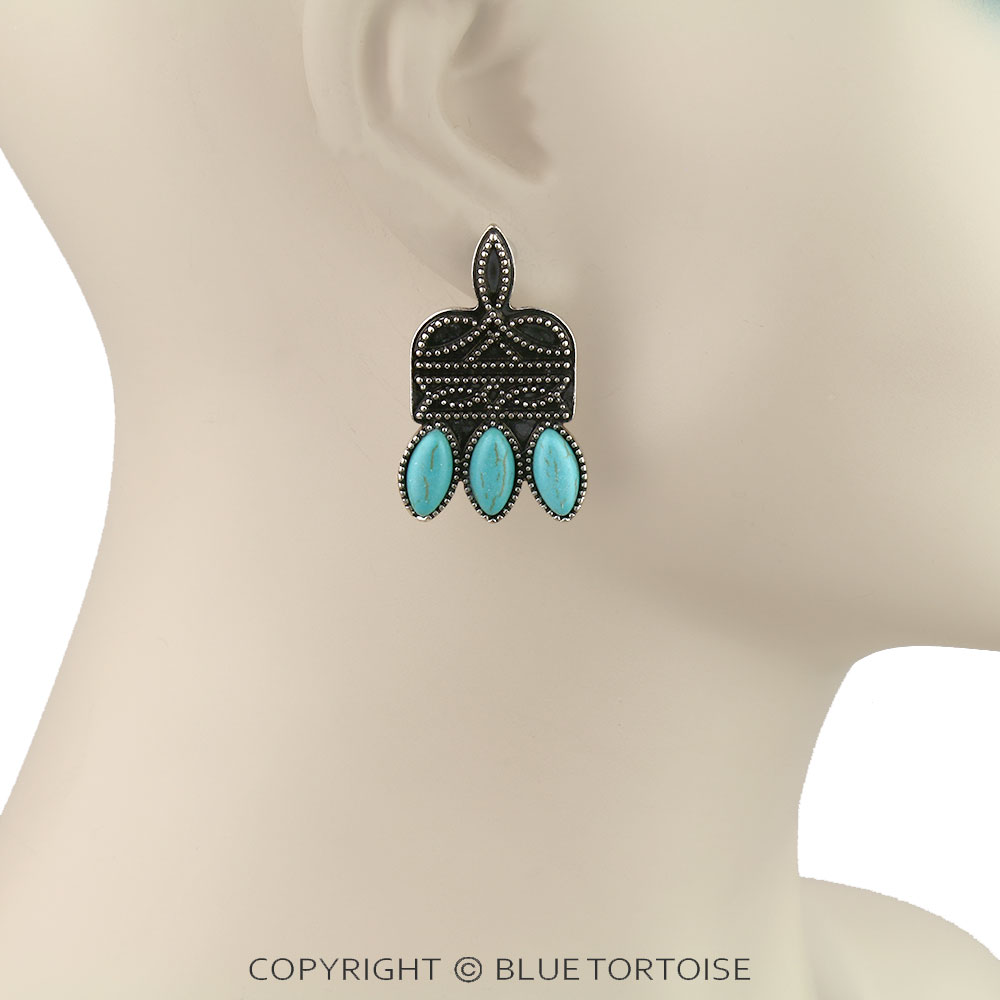 Western Boot Stitch Stone Stud Earrings - Image 2