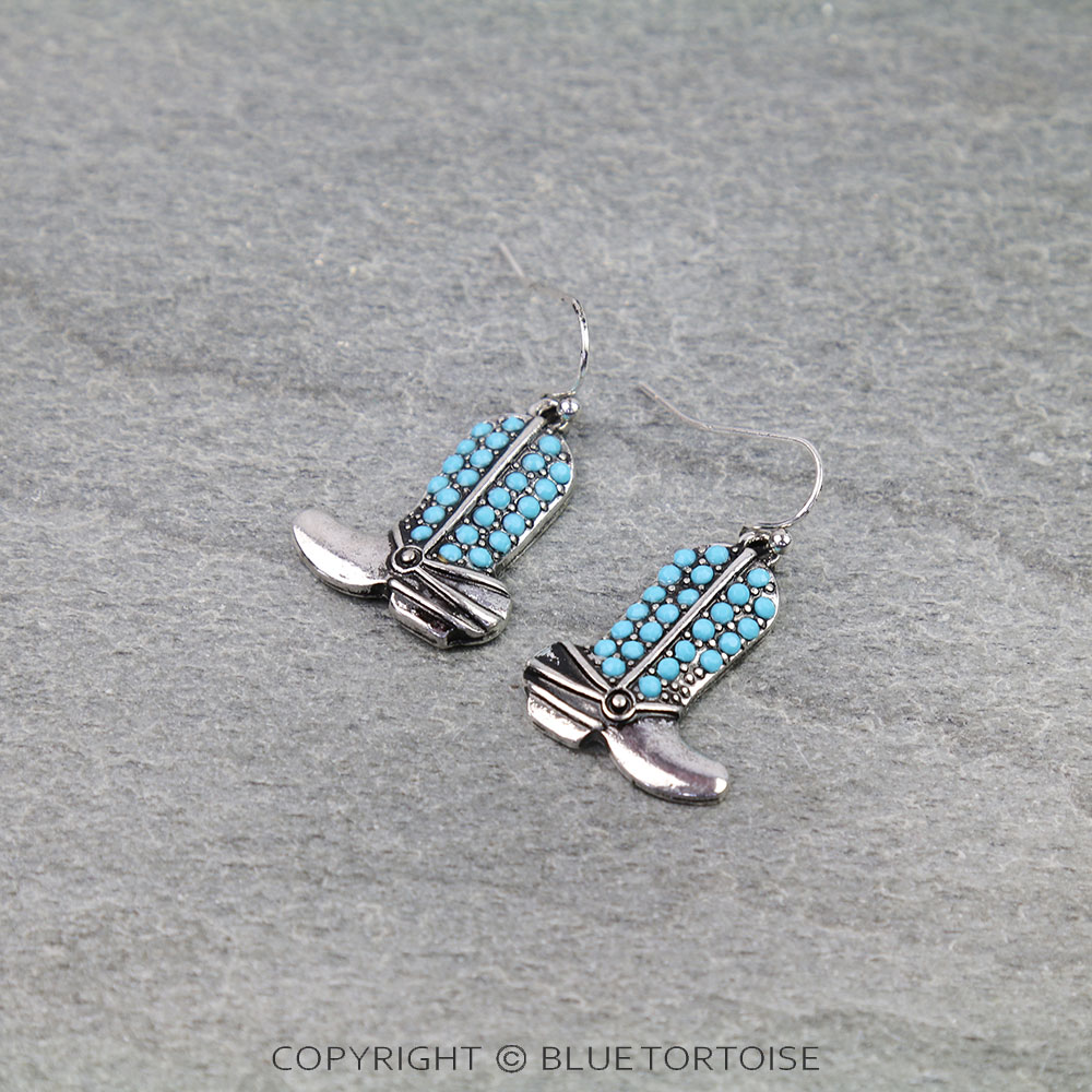 Western Boot Paved Stone Dangle Earrings