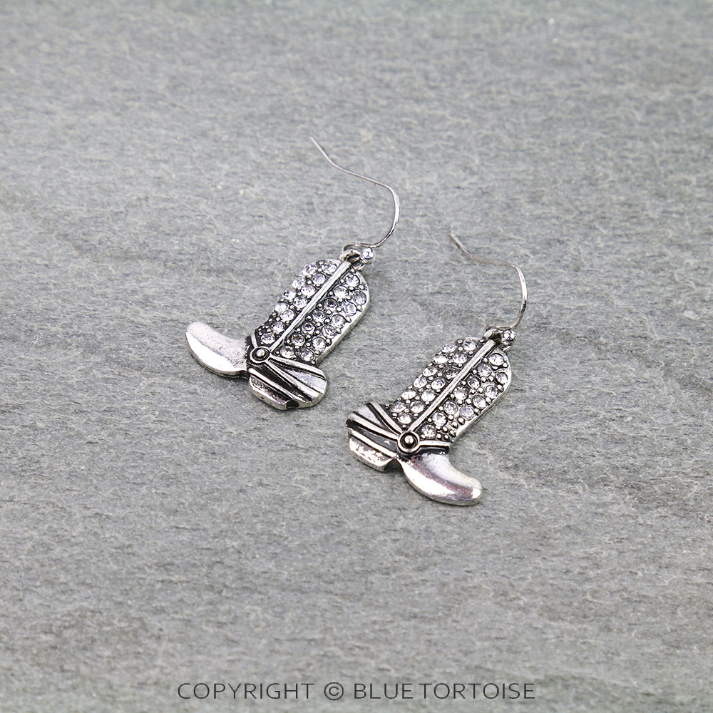 Western Boot Paved Stone Dangle Earrings