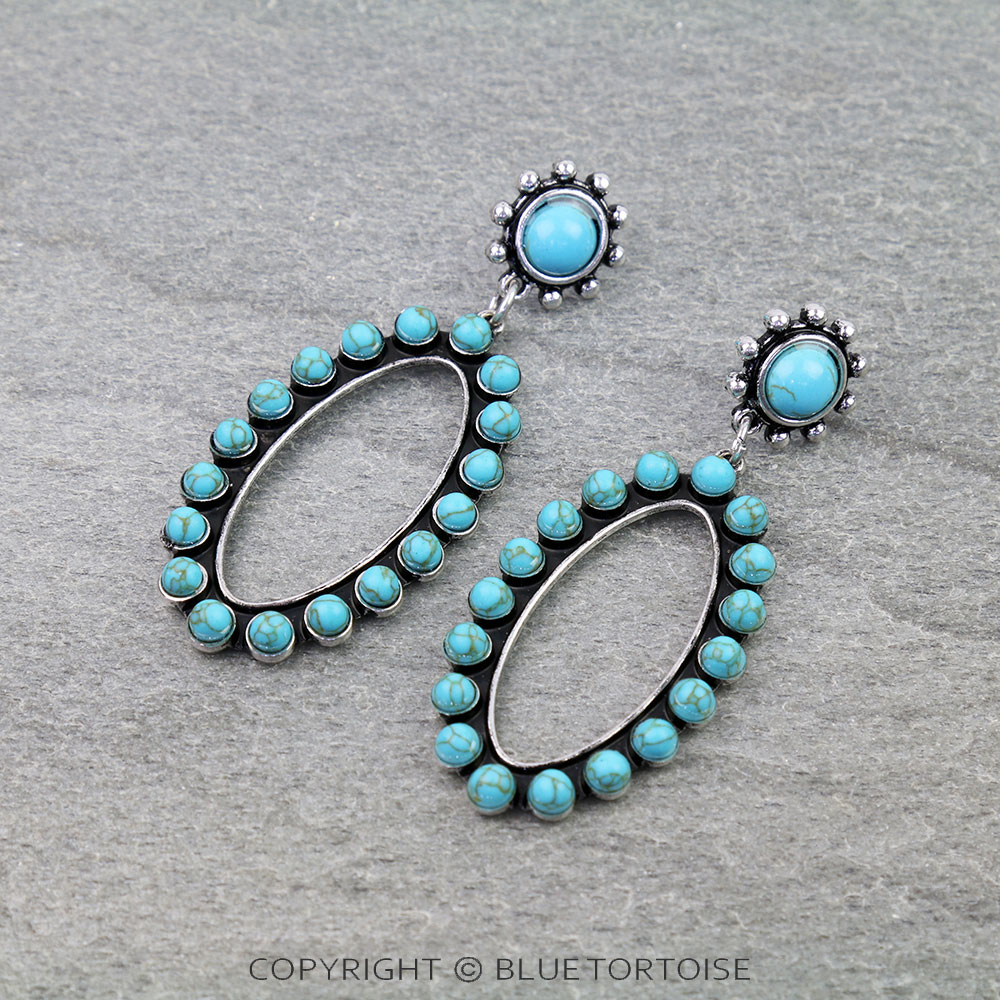 Western Oval Stone Stud Earrings