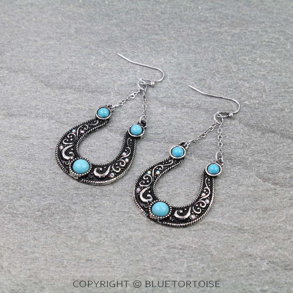 Western Engraved Horseshoe Dangle Earrings