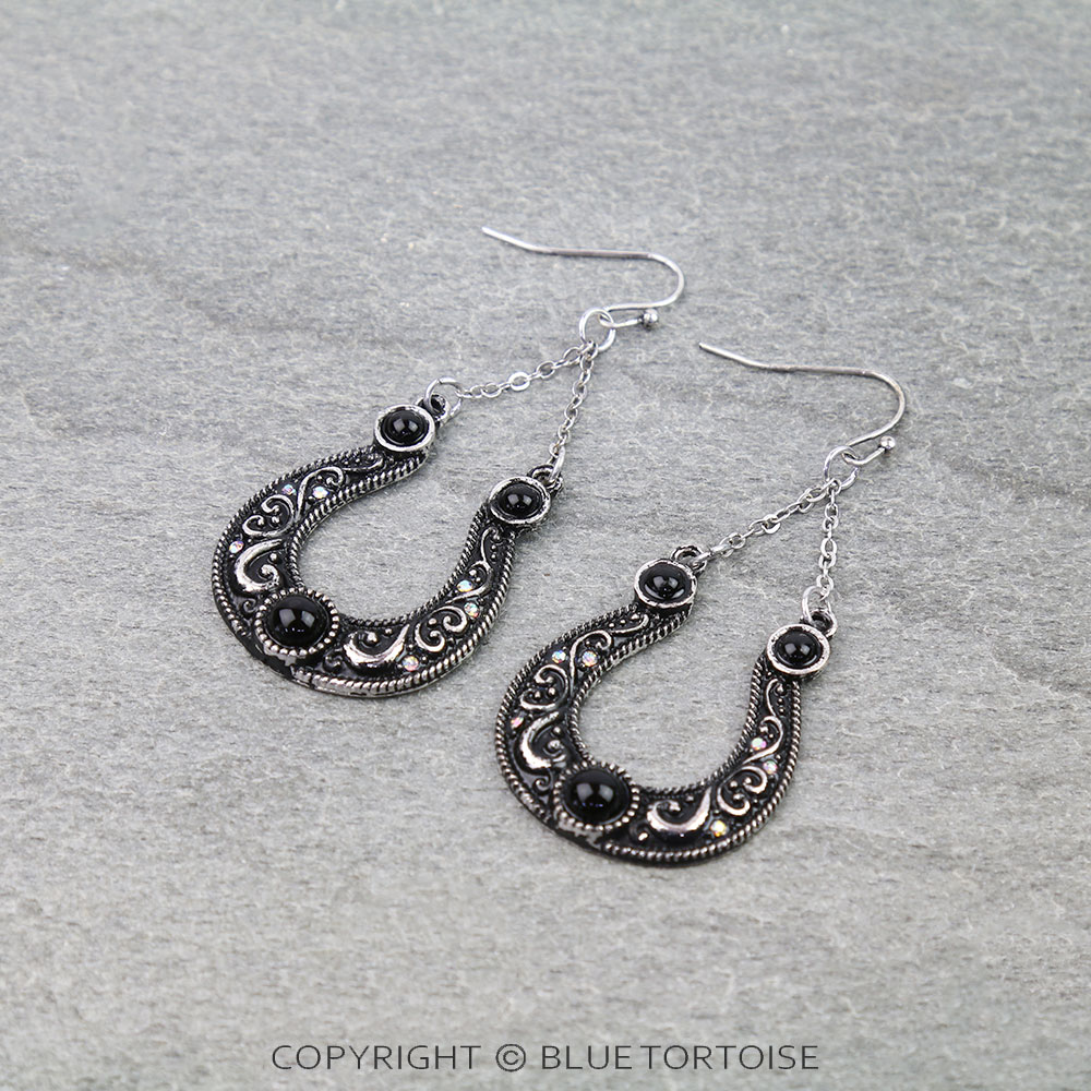Western Engraved Horseshoe Dangle Earrings