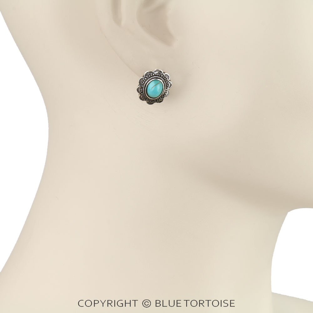 Western Concho Stone Stud Earrings - Image 2